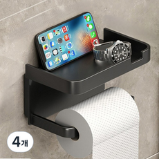 Aesome 免鑽孔黏貼式層架型多用途衛生紙架, 黑色, 4個