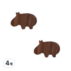 더벨라 호두 원목 애니멀 우드 접착 행거 후크걸이, 하마, 4개