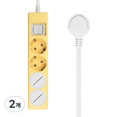 원스탑 제로갭 스위치 16A 과부하차단 납작멀티탭 4구 안전커버 2p, 2개, 버터 옐로우(멀티탭), 2m