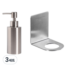 모나코올리브 스테인레스 샴푸 디스펜서 250ml + 모브 스텐 샴푸 린스 걸이 세트, 실버(디스펜서), 3세트