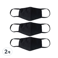 바로 성인용 입체 면마스크, 3개입, 2개, 블랙