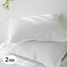 스코홈 바이오워싱 고밀도 순면 호텔식 누빔 베개커버 + 베개솜 세트, 순수화이트, 2세트