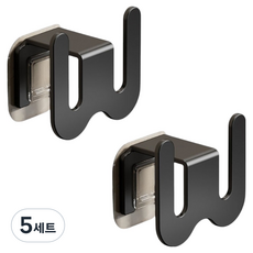 굿앤칩 W자 다용도 욕실 무타공 슬리퍼 실내화 거치대 2p + 접착 스티커 2p 세트, 블랙, 5세트