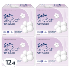 순수한면 실키소프트 입는 오버나이트, 대형, 4개입, 12개