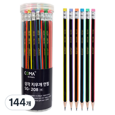 투코비 코마 삼각지우개연필 HB SG-208, 혼합색상, 144개