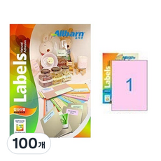 ALLBARN LABEL 雷射噴墨兩用彩色標籤紙 淡粉紅色 A4全張, 1格, 100個