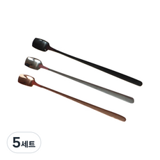 HAILY 스테인레스 스퀘어 티스푼 앤 머들러 숏핸들 3종 세트, 블랙메탈 + 실버메탈 + 로즈골드메탈, 5세트