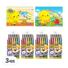지구화학 뽀로로 미니색연필 12색 4p + 노랑병아리 스케치북 랜덤 발송 2p, 혼합 색상, 3세트
