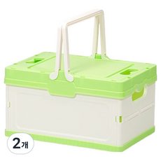 맙소샵 비비드 손잡이 접이식 가정용 야외용 보관 폴딩박스 BRP2085, 그린, 2개