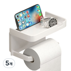 밝은리빙 무타공 거치대형 휴지걸이, 화이트, 5개