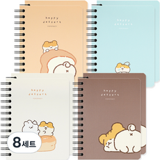 POPO FANCY 1500 Hamchi迷你左翻筆記本 80張 4種, 8套, 橘色 + 薄荷綠 + 象牙白 + 棕色
