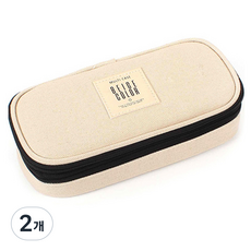 톡톡팬시 투지퍼 컬러라벨 2단 파우치형 필통, Beige, 2개