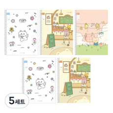 morning glory Chaewoom Note 國小線圈筆記本 3-6 無標題 21行 B 5本混合套組, 5套, 花貓 + 甜點貓 + 洗衣 + 隨機出貨