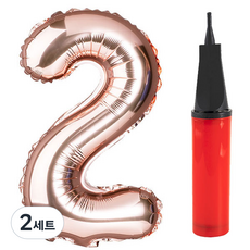 派對팡 數字鋁箔氣球 2 大 + 手動打氣筒組合, 氣球(玫瑰金), 打氣筒(隨機出貨), 2套