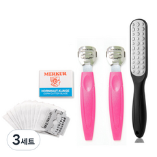 굳은살제거 발 각질 면도기 로즈 2p + 면도날 10p + 각질제거기 세트, 3세트