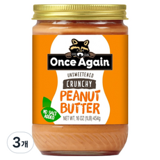 원스어게인 미국 100% 크런치 땅콩버터 잼, 3개, 454g