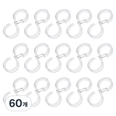 까사마루 다용도 잠금형 S자 고리 소형, 투명, 60개