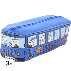 噗噗校車帆布袋型筆袋, 3個, 藍色