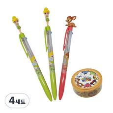 迪士尼 奇妙仙子 小鹿斑比 公仔3色原子筆 0.5mm 奇妙仙子 2入 + 小鹿斑比 + 紙膠帶 1.5cm x 7m 套組 A款, 混合色, 4套