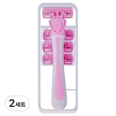 Barom Mall 女性用6層刀片全身除毛刀 粉色刀架 4 x 14.3 cm + 刀片4入 + 全套收納盒組, 2個