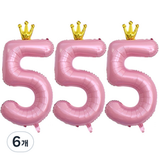 JOYPARTY 數字 5 皇冠 鋁箔氣球 90cm, 6個, 粉紅色