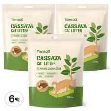탐사 카사바 고양이 모래, 3.2kg, 6팩, 무향