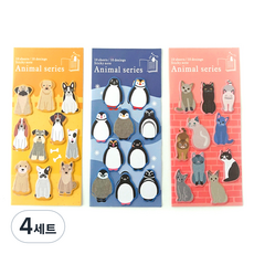 동물 인덱스 점착메모지 버전 2 강아지 + 고양이 + 펭귄 세트, 4세트
