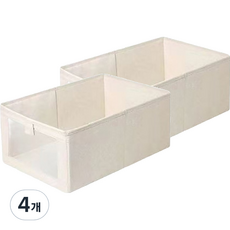 星森小舖 亞麻透明窗布藝摺疊收納箱, 象牙白, 4個