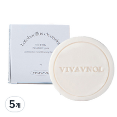비바브놀 유산균 고체 세안 클렌징 바, 90g, 5개