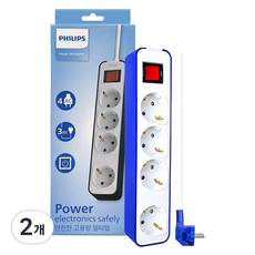 필립스 고용량 과부하차단 멀티탭 4구 CHP2145, 3m, 블루, 2개