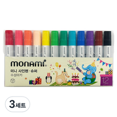 모나미 mini 사인펜 슈퍼 12색 세트, 혼합색상, 3세트