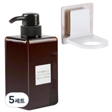 모나코올리브 호텔식 샴푸 린스 디스펜서 450ml + 무타공 샴푸홀더 세트, 브라운(디스펜서), 5세트