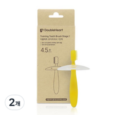 DoubleHeart 嬰兒出牙刷 1 階段(4.5 個月以上), 黃色, 2個, 1入