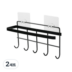 더벨라 강력 접착 2in1 다용도 타올걸이 + 5구 후크걸이, 블랙, 2세트