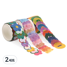 indi.k 小熊軟糖+數字遊戲+圓形花瓣 紙膠帶, 混合色, 2套