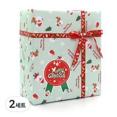 Picnic&Package 包裝紙 8入 + 緞帶 6m + 貼紙 8入 套組, 聖誕老人與魯道夫(包裝紙), xmas獎牌(貼紙), 紅色(緞帶), 2套