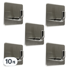 黏貼式不鏽鋼方形掛架 掛勾型 08-2, 10個, 銀色