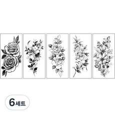 素描刺青玫瑰花黑白紋身貼紙5件組, BK-07, 6套