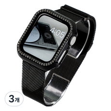 누아트 애플워치 호환 베젤링 큐빅 커버 케이스, 블랙, 3개