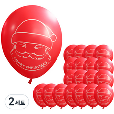 PARTYHAE 聖誕老人聖誕氣球 30cm x 20入 + 手動打氣筒 隨機出貨 + 白色緞帶 小, 紅色, 2套