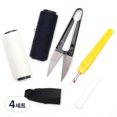 ButtonKing 迷你縫紉線 2入 + 紗剪 + 拆線器 組合, 4套, 象牙白(縫紉線), 海軍藍(縫紉線), 隨機出貨(拆線器)