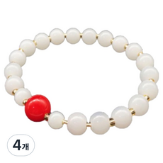 KODACHIEF 옥 팔찌 화이트 + 레드볼 8mm, 4개