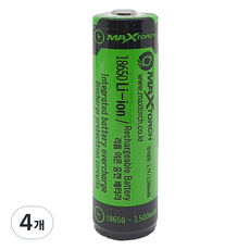 맥스토치 리튬이온 충전배터리 MTBT 18650-3500mAH, 1개입, 4개