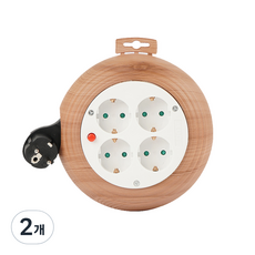 러그 링 멀티탭 우드 4구 전기 케이블릴선, 2개