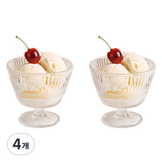 델리글라스 스트라이프 아이스크림잔 340ml TK9003-4, 투명, 4개