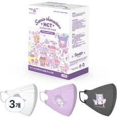어린숨 엣지 NCT 앤 산리오 텐 아트심볼 새부리형 컬러마스크 중형, 화이트, 라이트퍼플, 메탈그레이, 30개입, 3개
