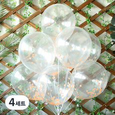 파티해 써클 컨페티풍선 20p + 손펌프 랜덤발송 +컬링리본 + 스펀지닷 세트, 오렌지, 4세트