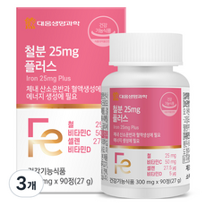 대웅생명과학 철분 25mg 플러스 27g, 90정, 3개