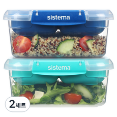 Sistema 시스테마 To Go 모듈러 분리형 2단 런치박스 도시락통 밀폐용기 3개입 세트, 2세트, 민티틸(2)+오션블루(1), 1L