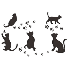 WA. WALL ART 無痕設計壁貼 FX-B138, 貓咪 + 腳印